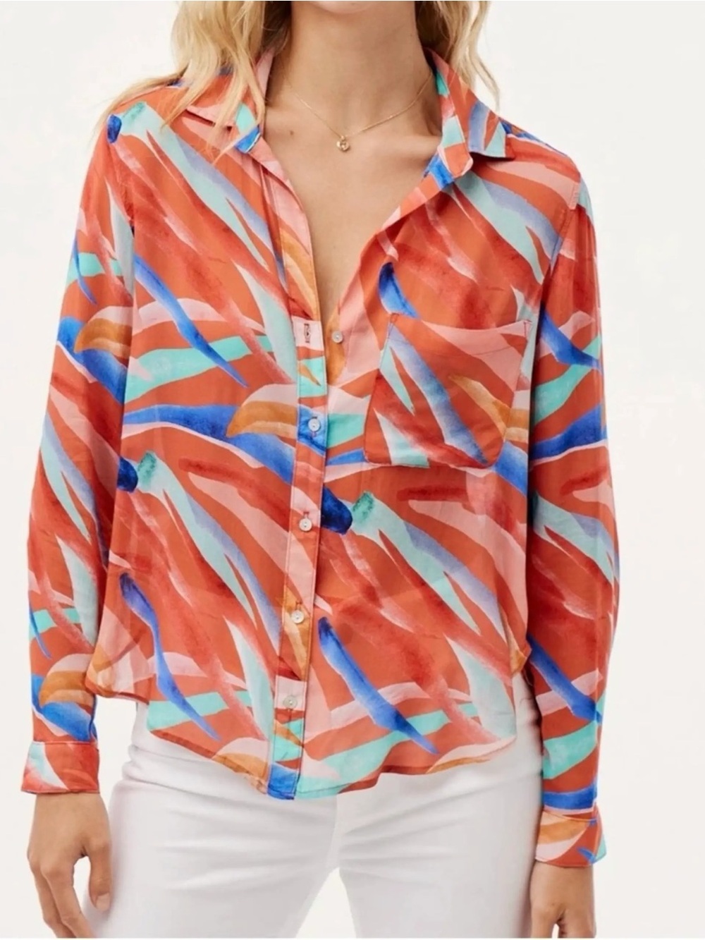 Anthro Bella Dahl Botanical Print Blouse XS